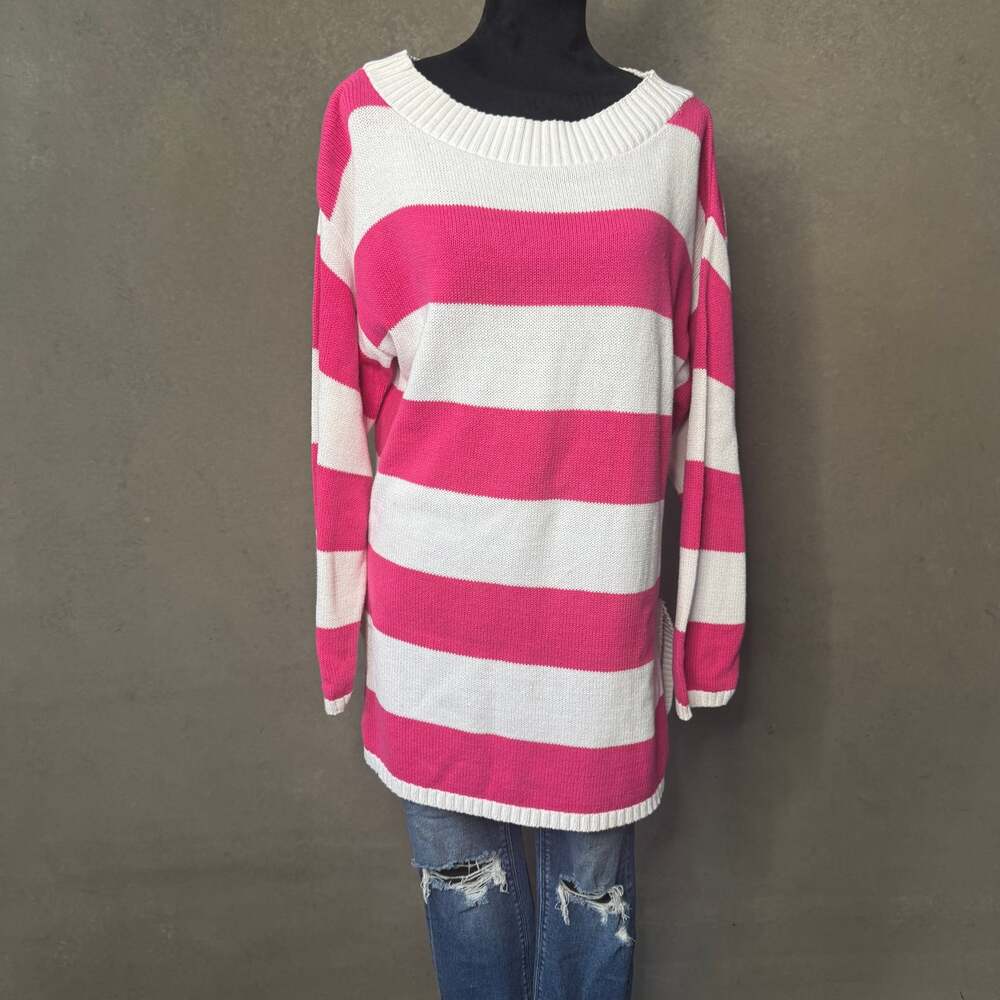 Vintage 1991 Moda International Victoria Secret Pink Stripe Tunic Sweater Medium